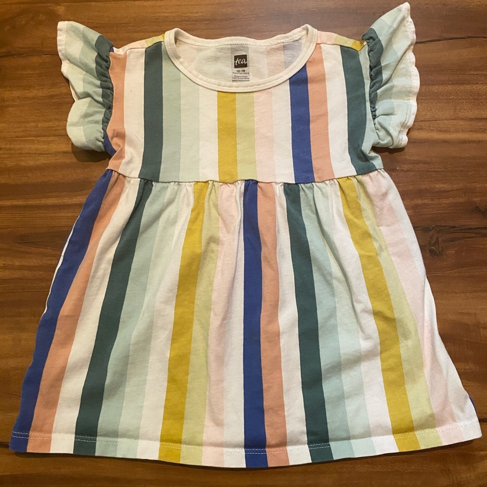 Tea Collection Ruffle Short Sleeve Striped Dress